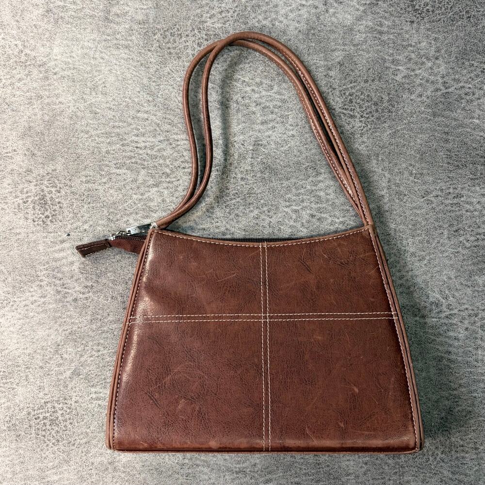 Brown Leather Panel Stitched Shoulder Bag